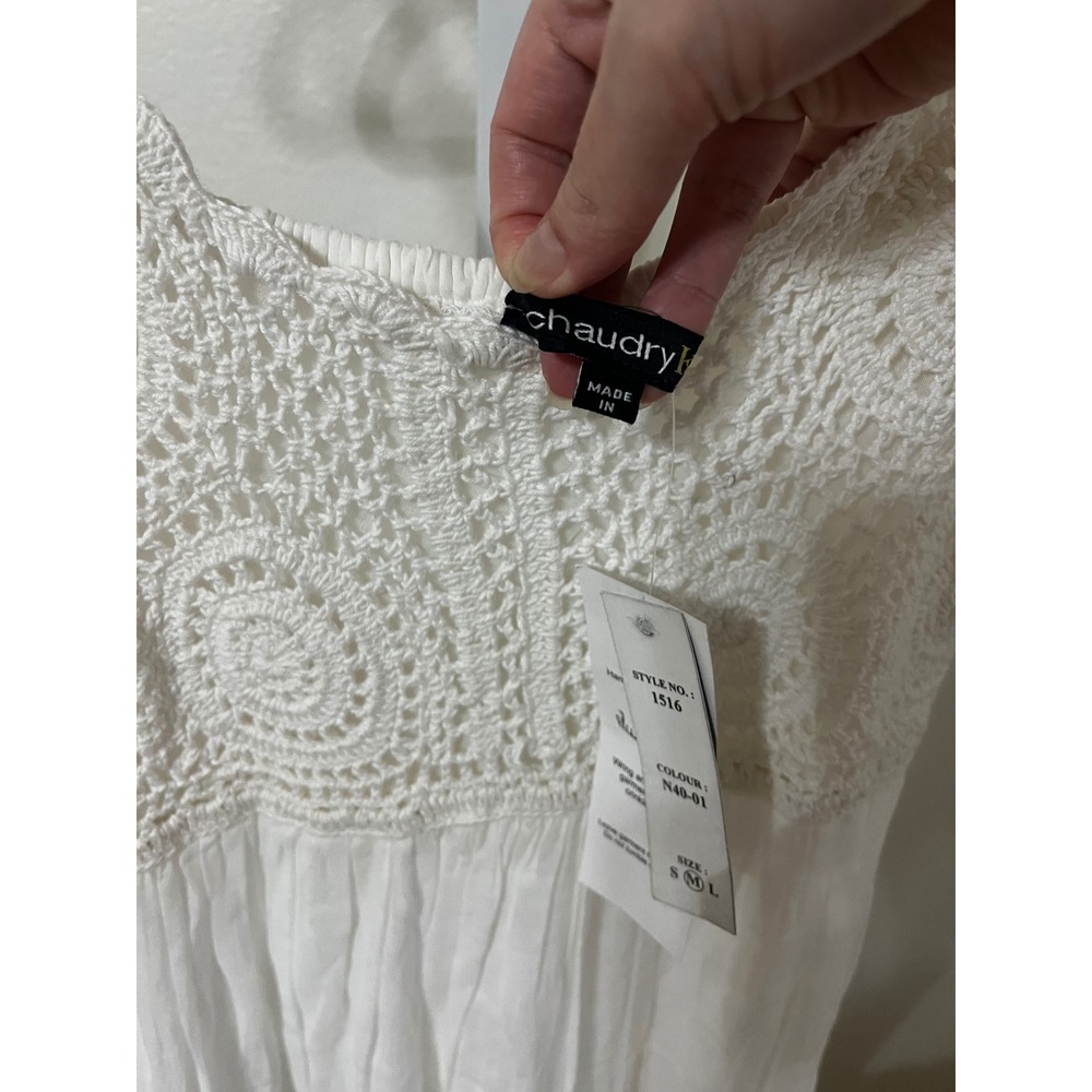 NWT Chaudry KC Boho Embroidered Tiered Maxi Dress White Medium - Picture 4 of 7